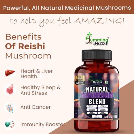 Humming Herbs Natural Mushroom extract complex supplement Immune Support Formula with Reishi, Chaga, Cordyceps Sinensis, Lion's Mane, Shiitake, Enoki, Oyster Maitake Mushroom
