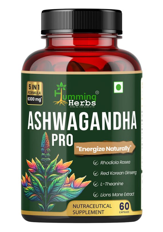 Humming Herbs Ashwagandha Pro - High Potency Adaptogen Blend with Rhodiola Rosea, Red Korean Ginseng, L-Theanine, & Lion's Mane - Natural Stress Relief & Cognitive Support
