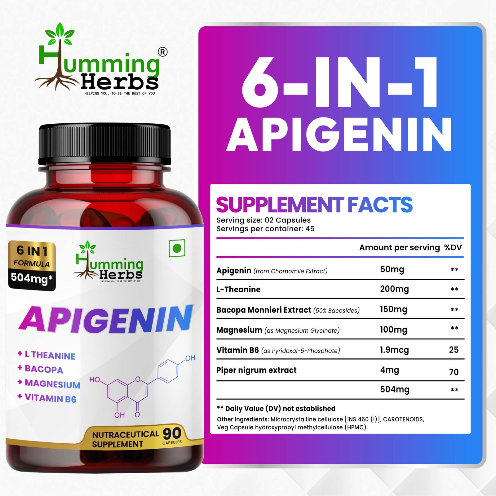 6-in-1 Apigenin Capsules for Relaxation and Cognitive Support