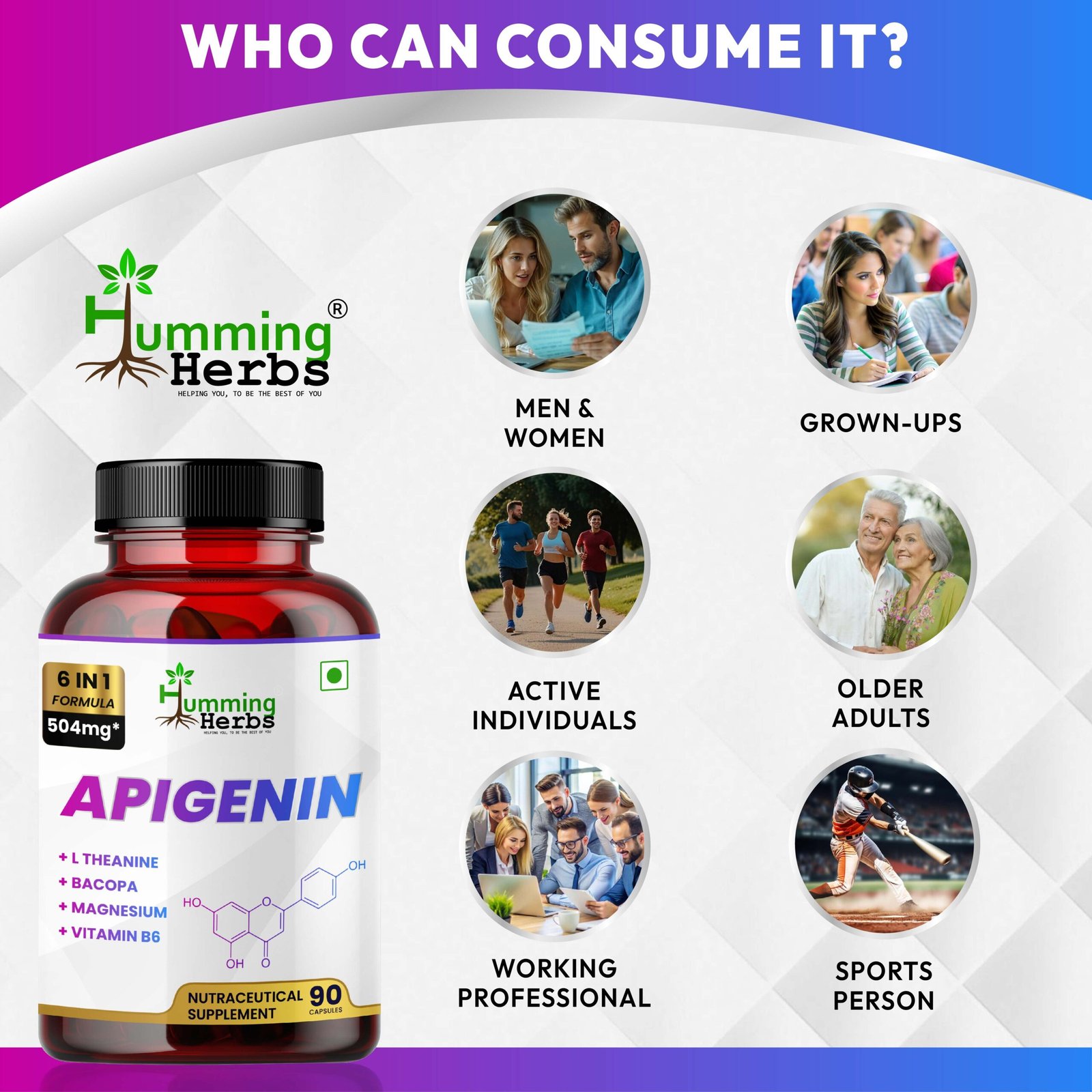 6-in-1 Apigenin Capsules for Relaxation and Cognitive Support