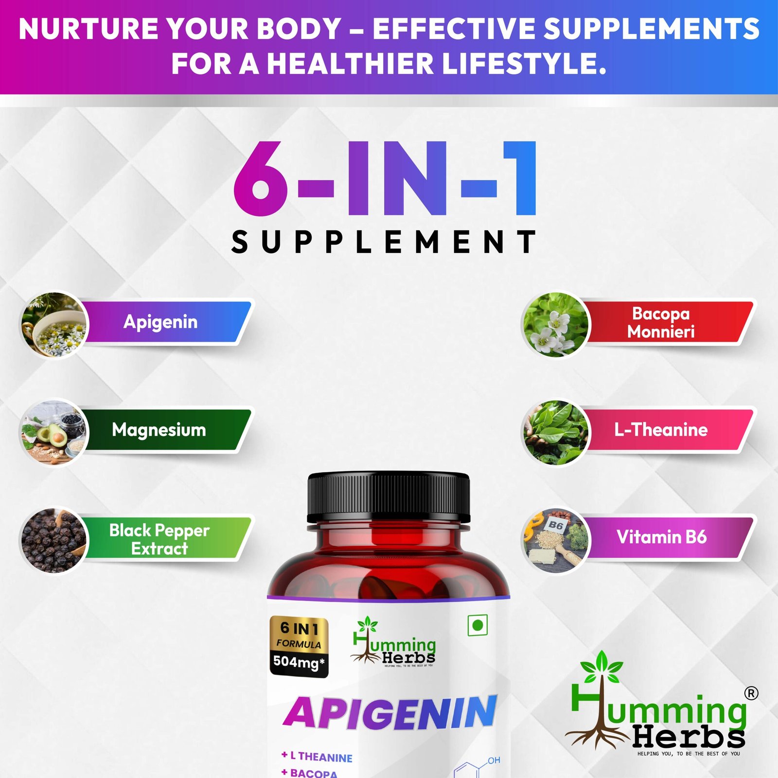 6-in-1 Apigenin Capsules for Relaxation and Cognitive Support