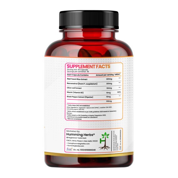 Humming Herbs Red Yeast Rice and Resveratrol Supplement - 45 Capsules for Heart Health